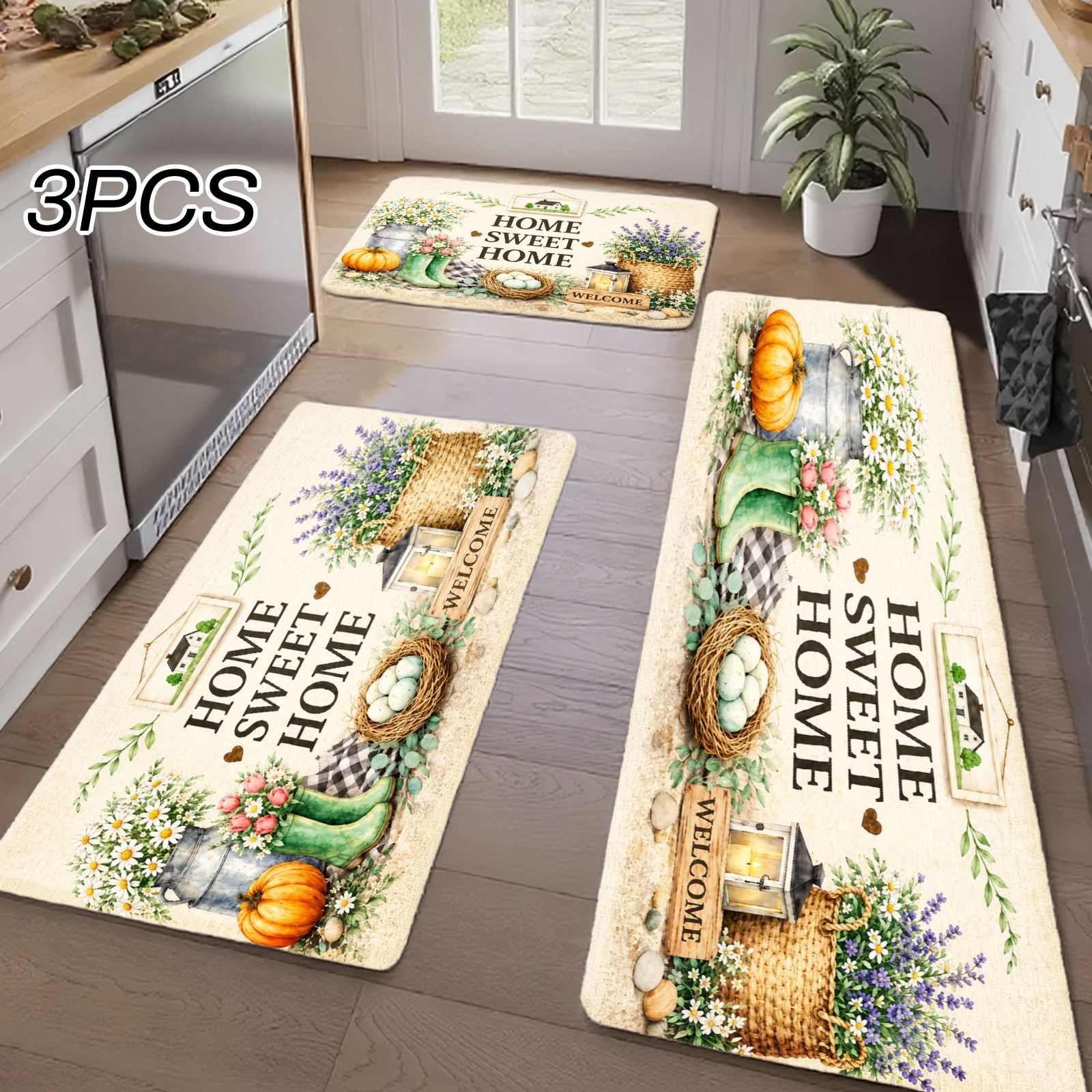 Home Bathroom Scene - 3PC Kitchen Rugs,Home Decoration for Front