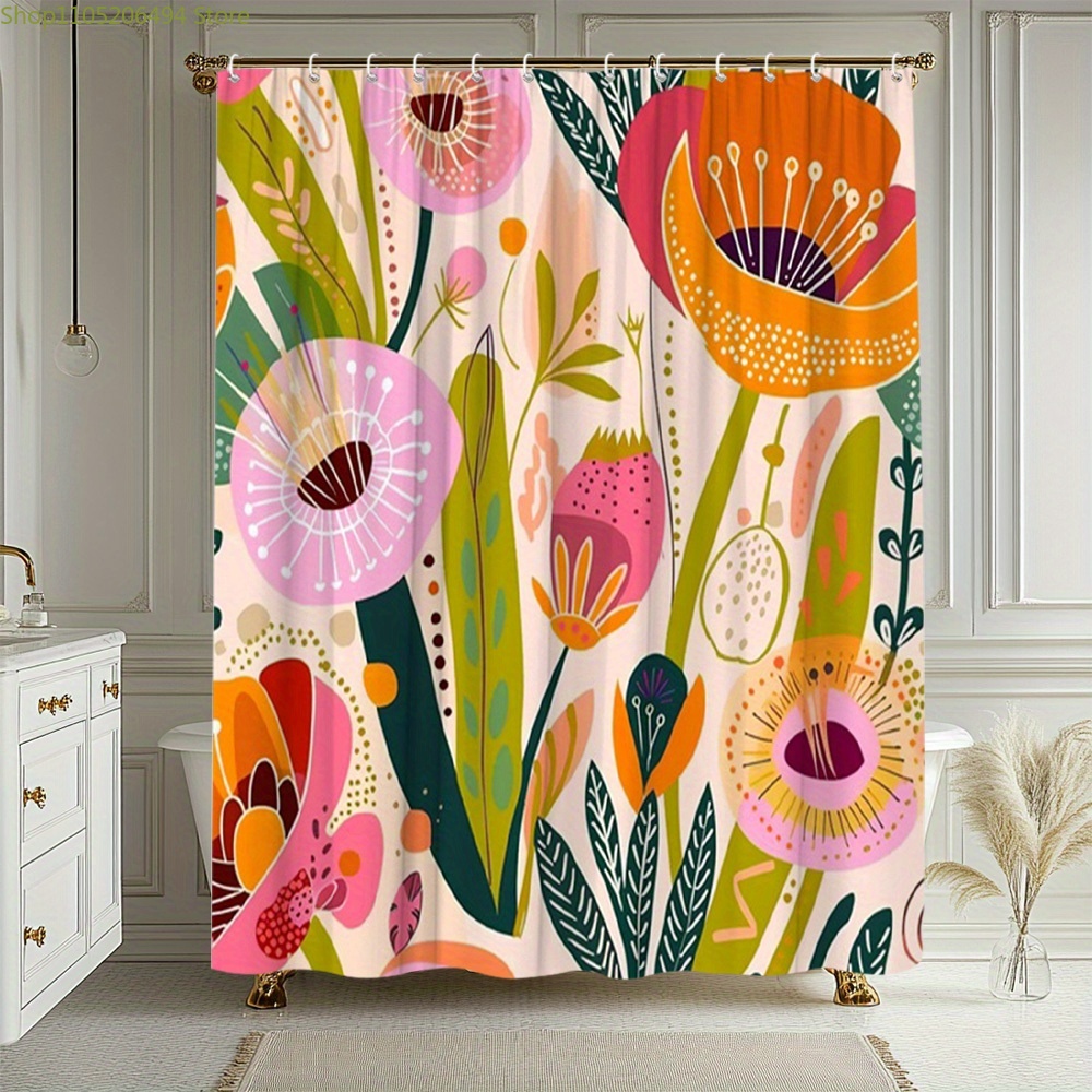 Home Bathroom Ideas - Vibrant Floral Pattern Shower Curtain, Abstract