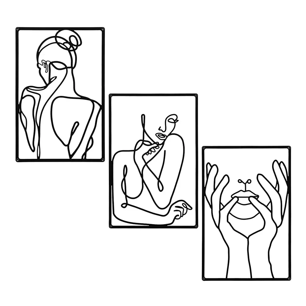 Home Creation Bathroom - 3pcs Stunning Line Drawing Decor, Abstract