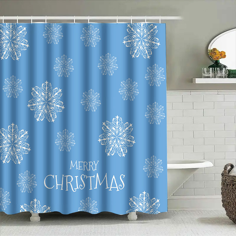 Home Bathroom Ideas - Christmas Shower Curtain Snowflake Blue Bathroom