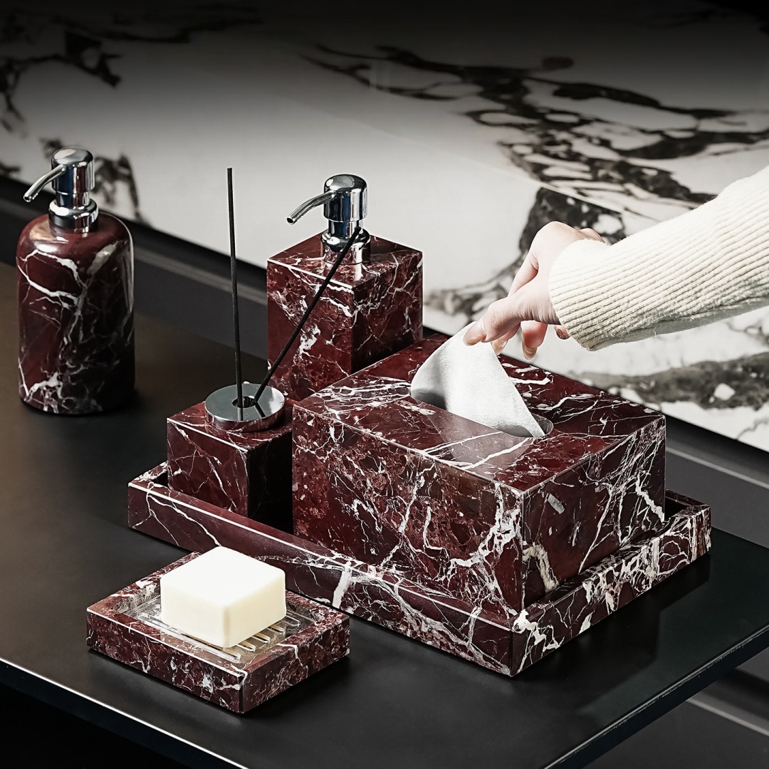 Tiny Home Bathroom Kit - Luxury Natural Marble Rosa Levanto Bathroom