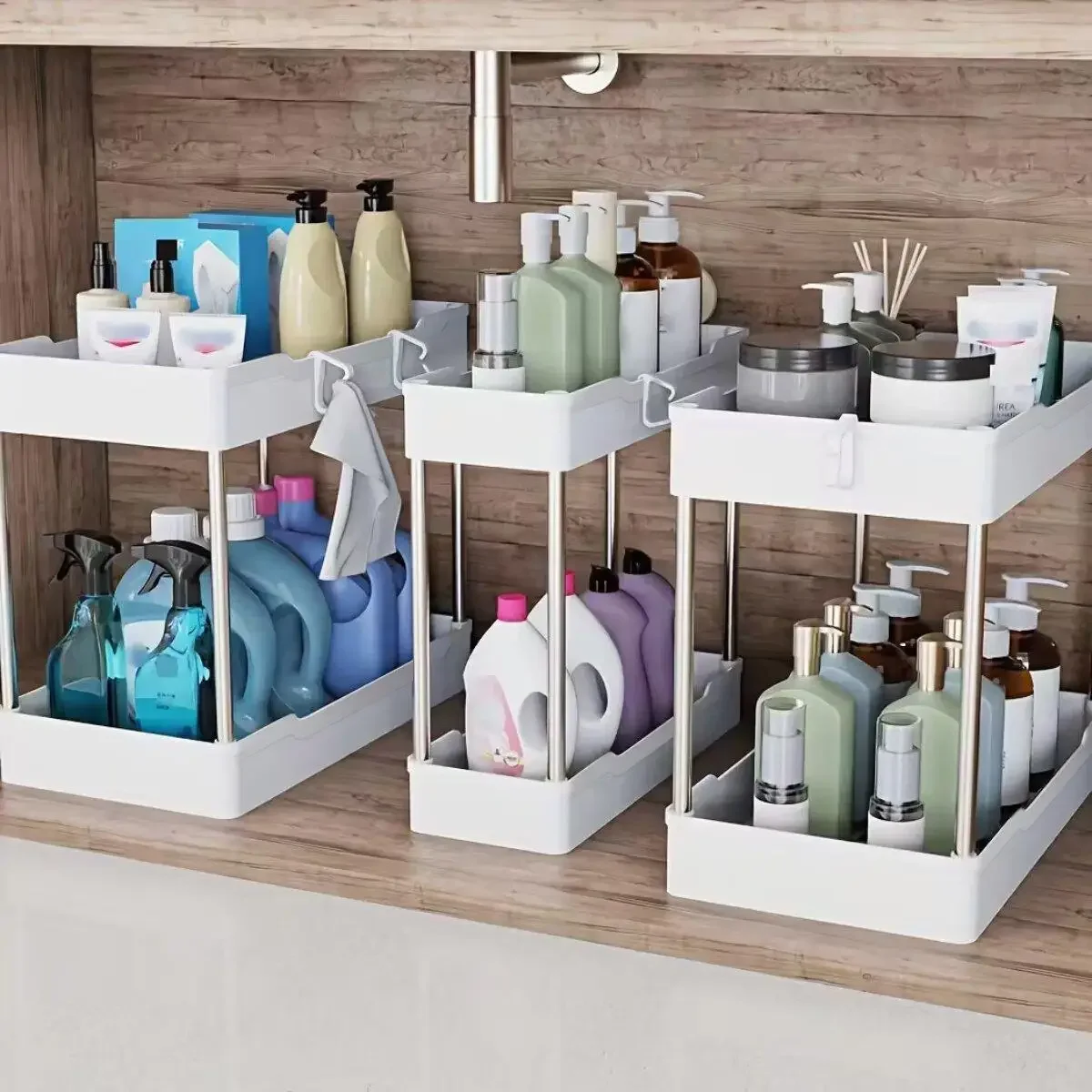Home Bathroom Cleaning - 3Pcs/Set Under Sink Organizer 2-Tier Storage