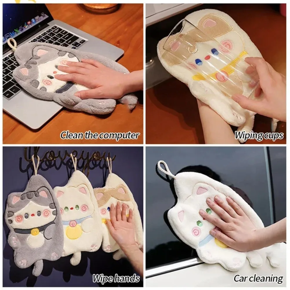Home Bathroom Cleaning - Cute Cat Hand Towel Quick Drying