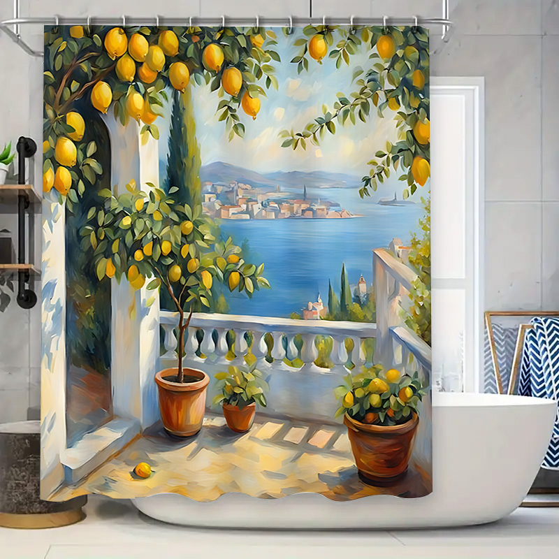 Home Bathroom Ideas - Mediterranean Lemon Garden Shower Curtain, Coastal