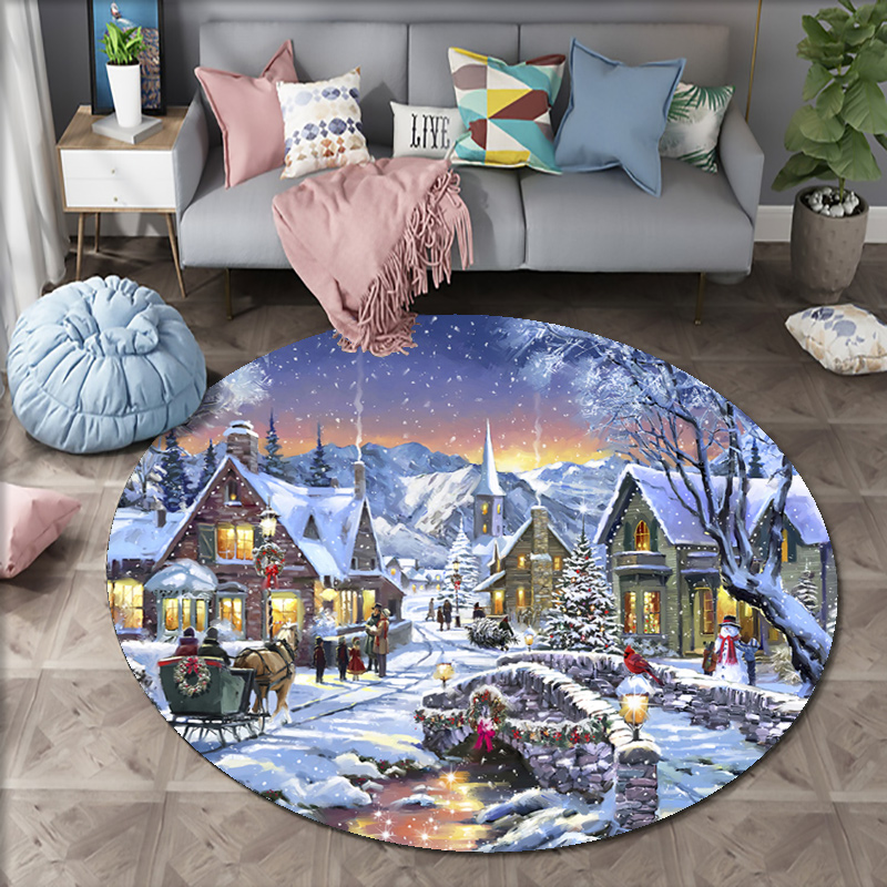 Home Bathroom Scene - Christmas Woods Snow Scene Carpet Xmas