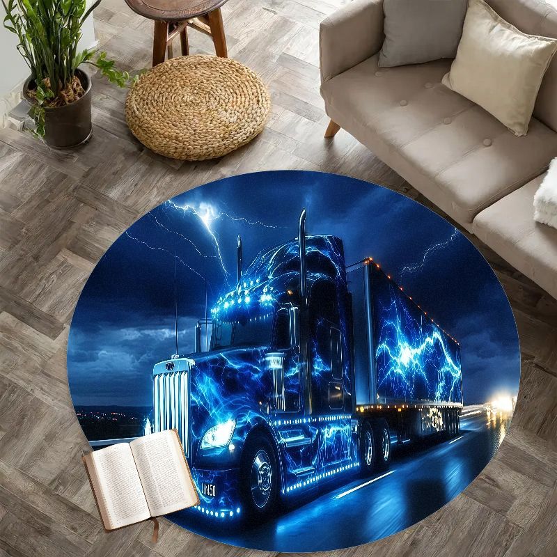 Home Bathroom Scene - Electric truck night rug flannel round