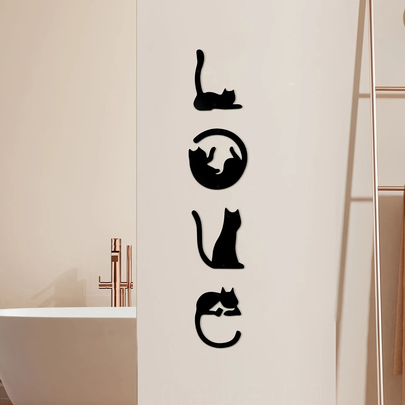 Home Creation Bathroom - HelloYoung 4pcs/set Cute Cat Metal Wall