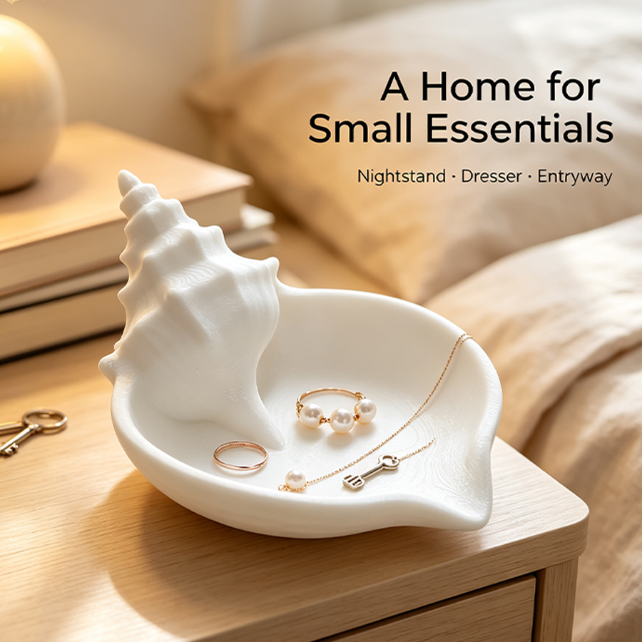 Home Essentials Bathroom Storage - Nordic Style Matte White Conch-Shaped Jewelry