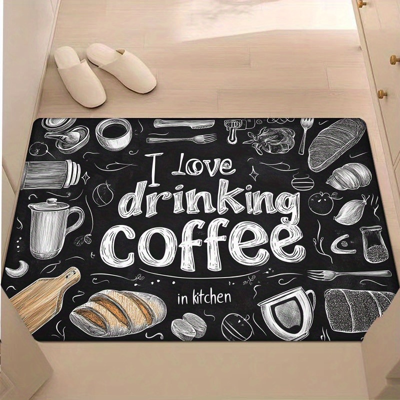 Home Bathroom Quotes - Blackboard Coffee Bread Quote Print Doormat