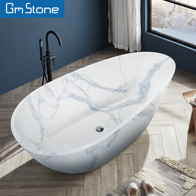 Home Bathroom Jacuzzi - BathtubBlue White Porcelain Texture Freestanding Two-Person