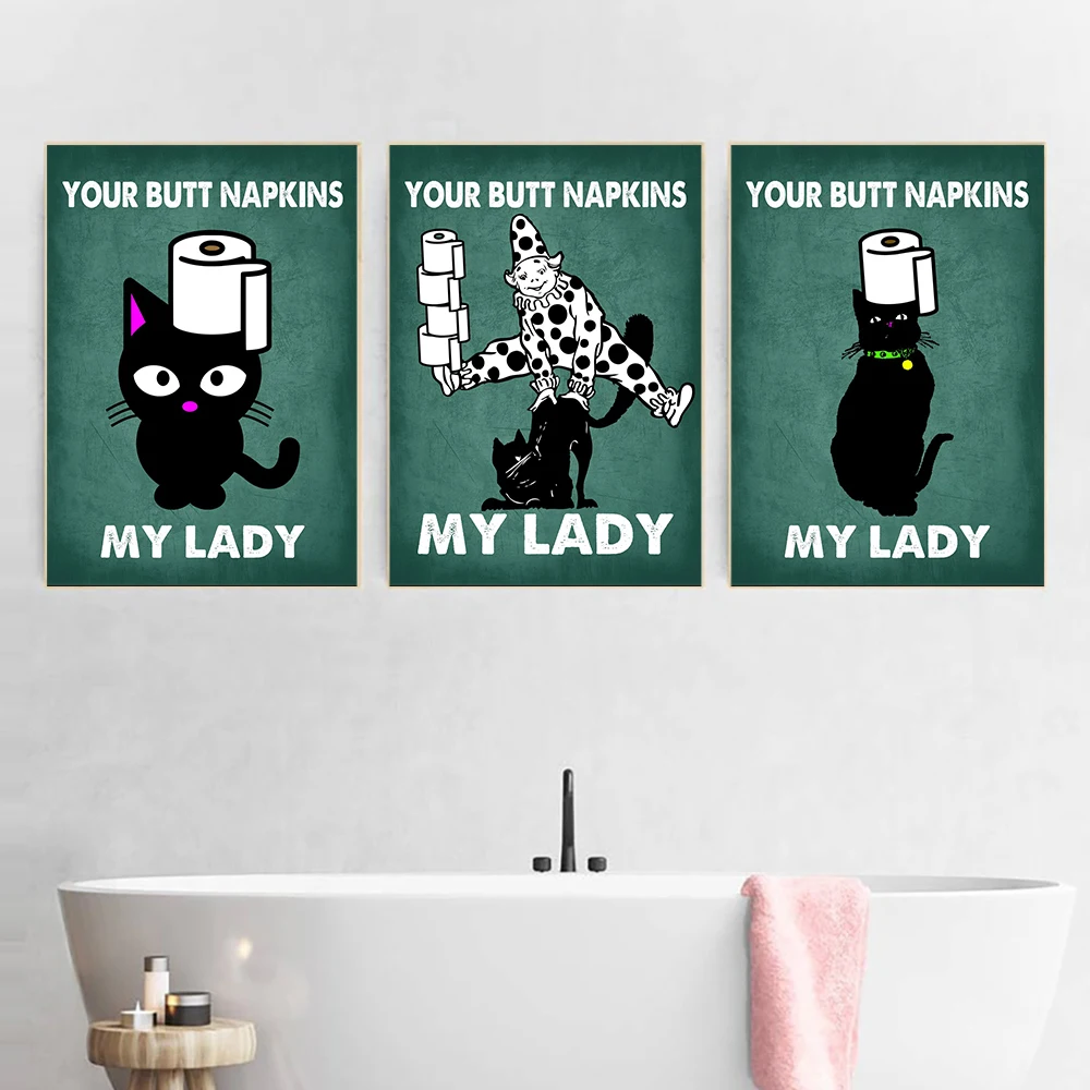 Home Bathroom Quotes - Butt Napkin Cat Cyan Toilet Poster