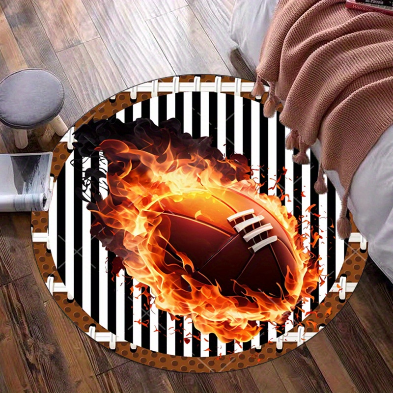 Home Bathroom Ideas - Flaming Football Round Rug for Living