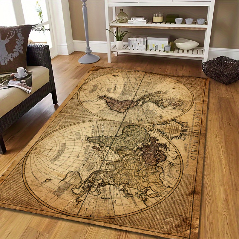 Home Toilet Bathroom Design - Vintage Map Design Non-Slip Floor Mat
