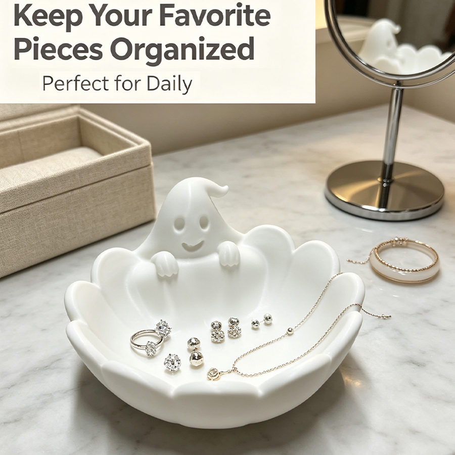 Home Essentials Bathroom Storage - Matte White 3D Cute Ghost-Shaped Jewelry