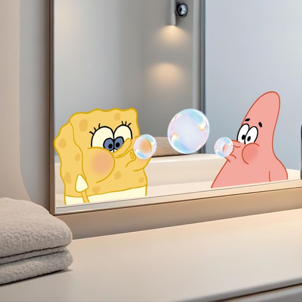 Home Theater Bathroom - SpongeBob Bathroom Mirror Decals – Self-Adhesive