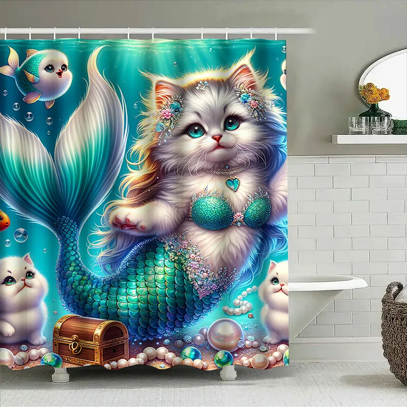 Shower Curtain Mermaid Cat Fis - Home Bathroom Ideas recension och pris