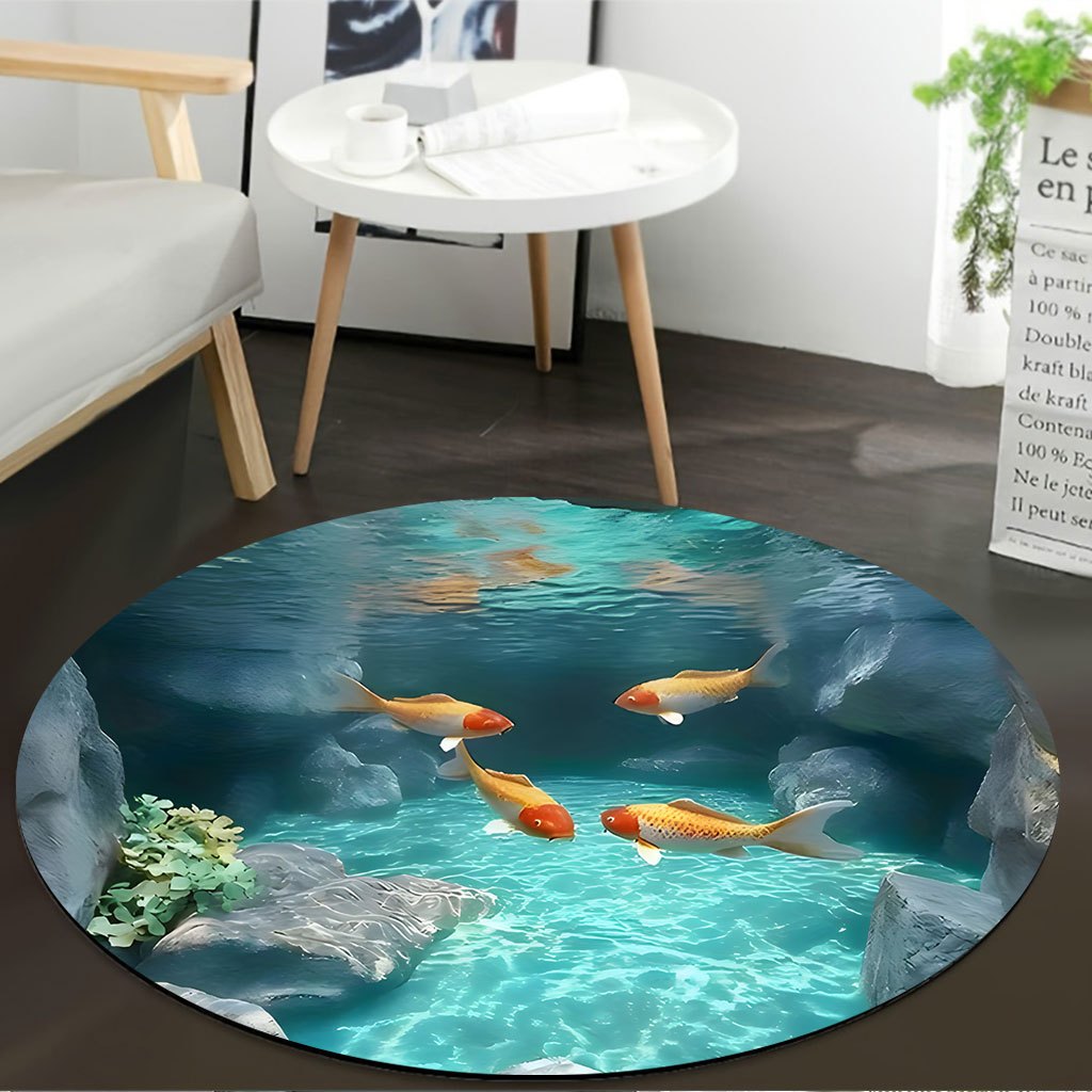 Koi Fish Pond Round Rug Fleece - Home Bathroom Scene recension och pris